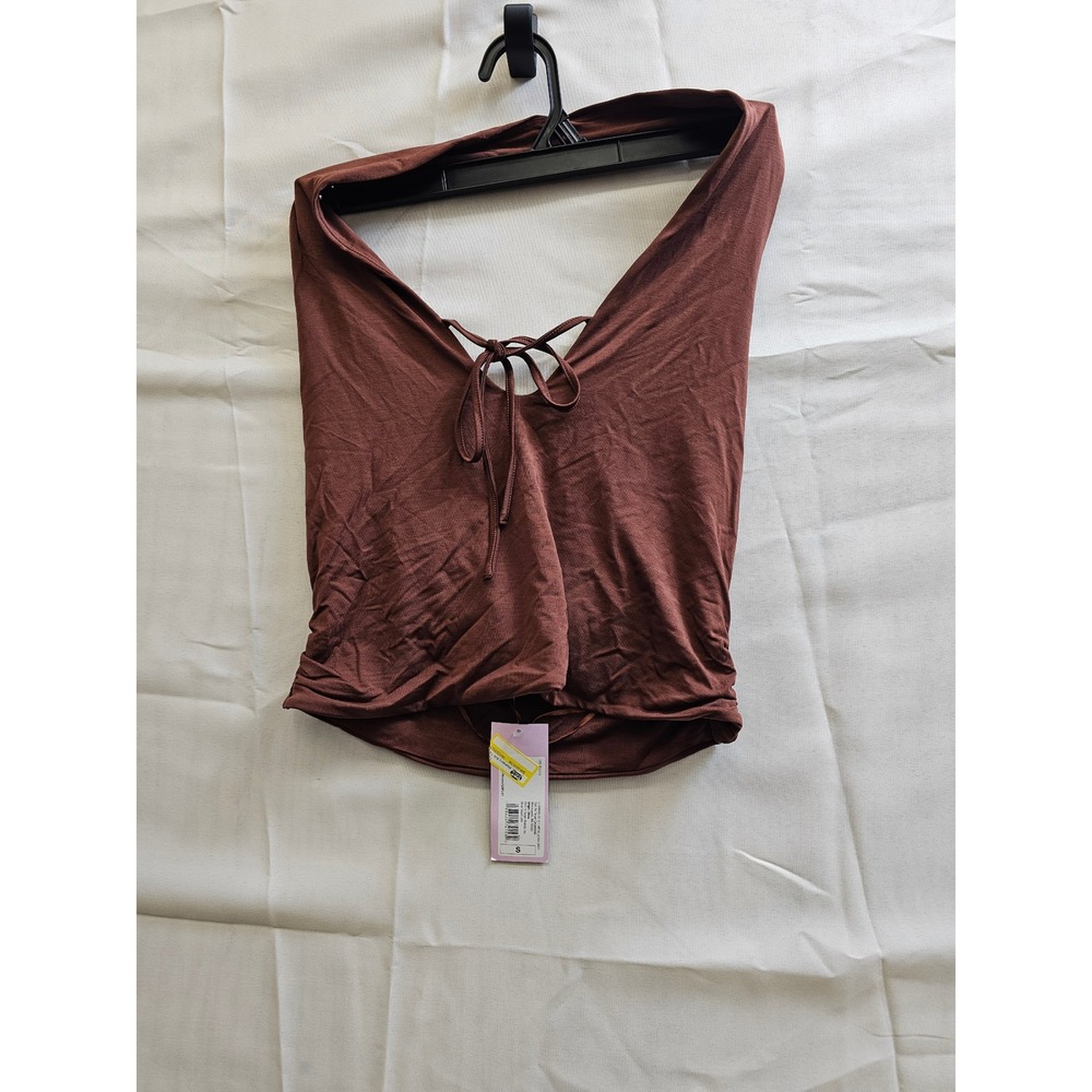 Wild Fable Brown Knit Tie-Front Halter Top Cowl Neck Ruched Crop Top Small NEW